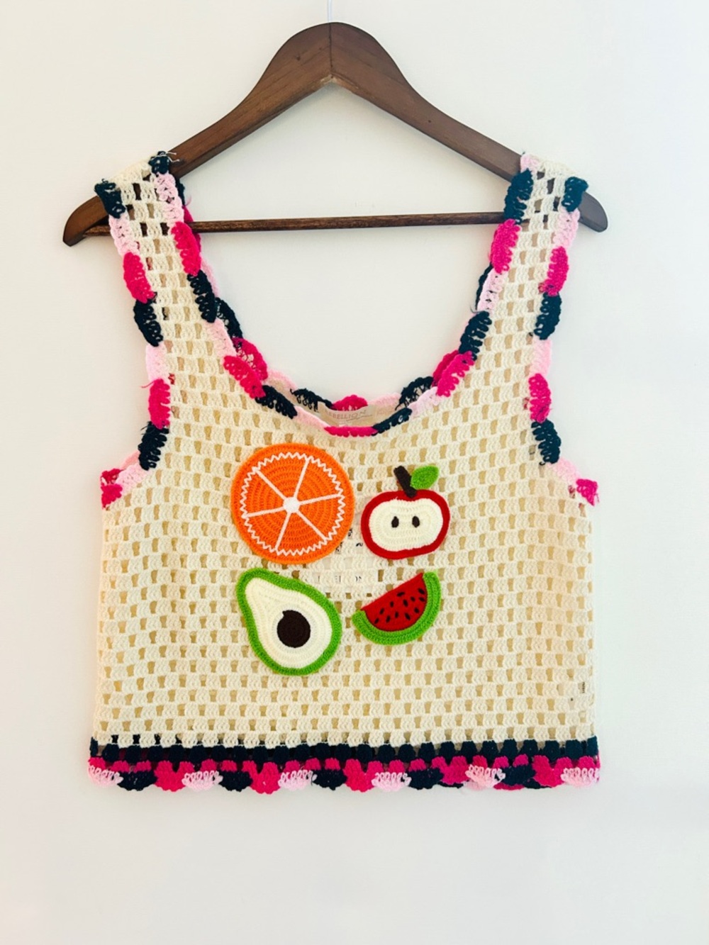Rebellion Crochet Fruit Tank Top 🍊🍉 Boho Knit Crop Sweater Vest Small - Picture 3 of 8